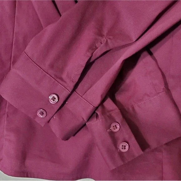 Doncaster Button Up Blouse Womens 14 Burgundy Top Stretch Long Sleeve Business - Picture 7 of 11